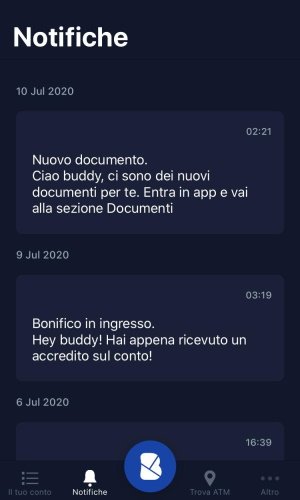 Sezione notifiche app Buddybank