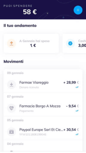 Lista movimenti app Hype