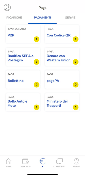 Pagamenti dall'app Postepay