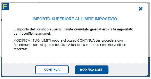 superamento limiti bonifico fineco
