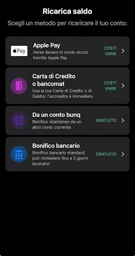 Metodi di ricarica bunq