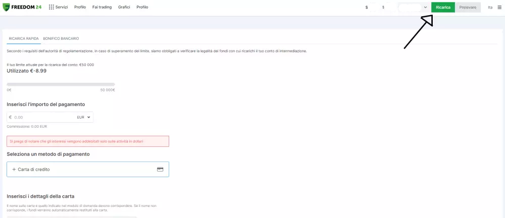 Come effettuare un deposito su Freedom Finance