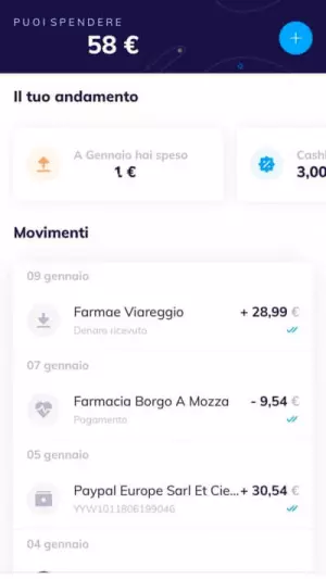 Lista movimenti app HYPE