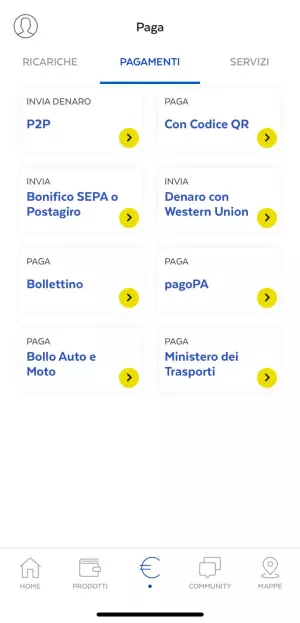 Pagamenti dall'app Postepay