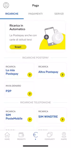 Ricariche dall'app Postepay