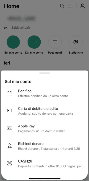 Ricarica conto n26
